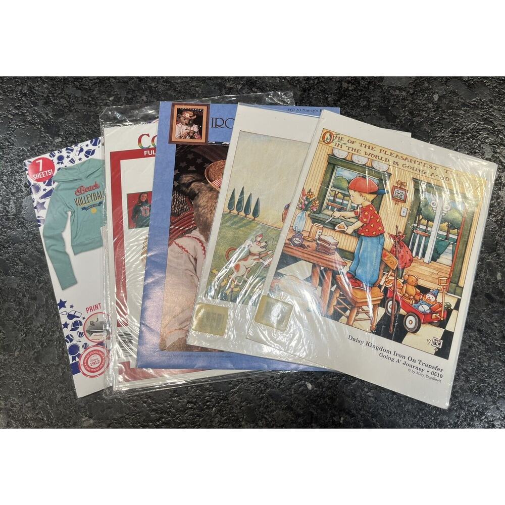 Lot of 4 Vtg Iron-On Transfers + 7-Pk Blank Inkjet Iron-On Print&Transfer Paper